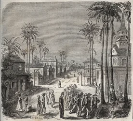 Forcats going to work at the penitencier Saint-Laurent in Cayenne in the 19th century. Engraving in 