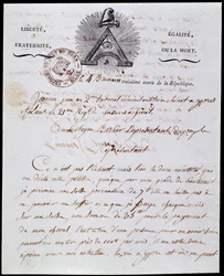 French Revolution: first page and header of a military administrative letter 4 fog year III (25/10/1794) dated 18 Frimaire year III (08/12/1794) with the republican inscription 
