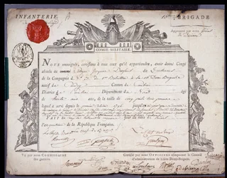 French Revolution: Official Document of Military Leave Dated 5 Prairial Year IV (24/05/1796) of a Lieutenant of the Brigade of the District of Cambrai