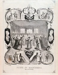 Frontispiece from Musical Score of Tutti in Maschera, Opera by Carlo Pedrotti