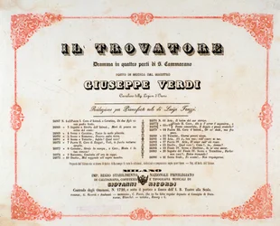 Frontispiece of Il trovatore (The Troubadour), opera by Giuseppe Verdi