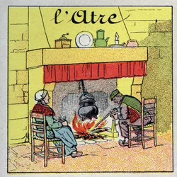 Home heating: the fireplace. Anonymous illustration from 1925. Private collection.