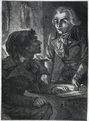 Jean-Paul Marat (1743-1793) with Maximilian Robespierre (1758-1794). Engraving from 1866 in 