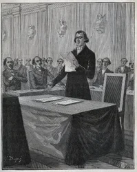 Jean-Baptiste Andre Dumas (1800-1884), French Chemist, Presented to the Academy of Sciences His Report on the Invention Ruolz and Elkington. Engraving from 1885 in 