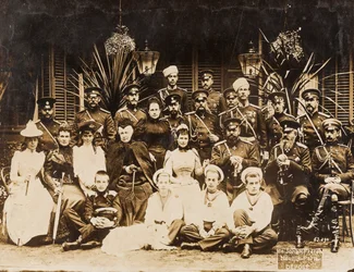 Members of the Romanov family during summer military maneuvers at Krasnoie Selo (Saint Petersburg)