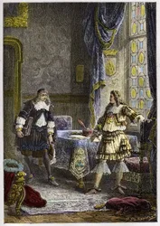 Louis XIV dismissing Nicolas Fouquet - engraving from L