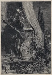 Lucrezia Borgia and Don Gaspare Aversa, count of Procida - engraving from 