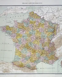 Map: France Departments. Atlas of the 1950s.