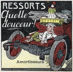 Mechanical traction: shock springs of an automobile. Anonymous illustration from 1925. Private collection.