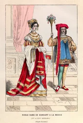 Noblewoman going to church 15th century