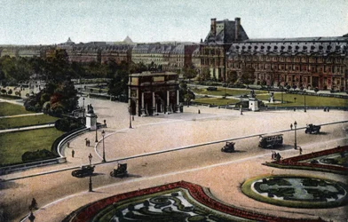 Paris: panorama of the Tuileries (garden and palace) and the Arc de Triomphe du Carrousel