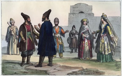 Persian clothing in the 19th century - engraving from "Usi e Costumi di Tutti i Popoli dell