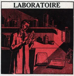 Photography: a photographer in his laboratory to develop photos