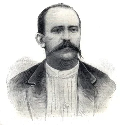 Portrait of Albert Nebout, French explorer in Africa. Engraving in 