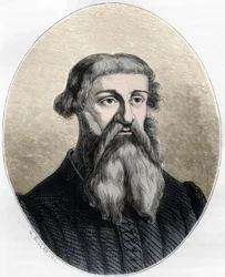 Portrait of Etienne Dolet, French scholar, translator and printer - portrait by Etienne Dolet (1509 -1546), French writer, poet, printer, humanist - Engraving of 1863 in 
