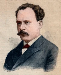 Portrait of Eugene Turpin (1848-1927), chemist specializing in explosives. Engraving in 