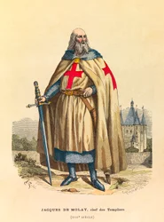 Portrait of Jacques de Molay (1244 - 1314), Grand Master of the Templars (engraving)