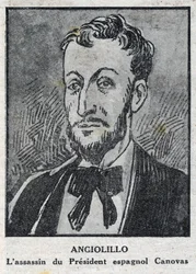 Portrait of Michele Angiolillo Lombardi, Italian anarchist (1871-1897) assassin of the President of the Spanish Council, Antonio Canovas del Castillo (1828-1897). Engraving in L