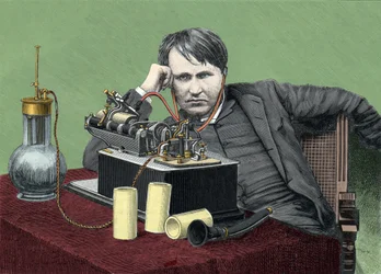 Portrait of Thomas Edison with his phonograph