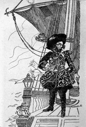 Portrait of a pirate on the deck of his ship