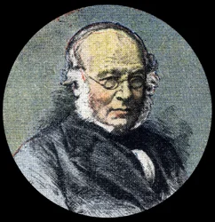 Postal History: Portrait of Sir Rowland Hill, at the origin of the postal reform of 1839. Detail of Le petit journal from 15/04/1920. Private Collection
