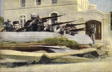 Portuguese Revolution: Barricade on a Street in Lisbon (engraving)