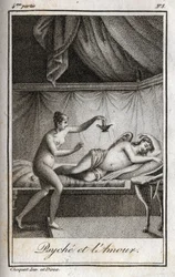 Psyche and Love. Engraving of 1819 in Lettres a Emilie sur la mythologie by Charles Albert Demoustier (1760-1801). Private collection.