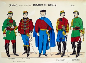 Risorgimento: General Staff of Giuseppe Garibaldi (1807-1882). The Heroes of the Italian Unite is Represented Surrounded by His Two Sons Menotti and Riciotti, by General Bordone and Colonel Canzio