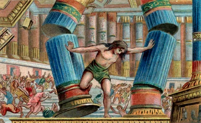 Samson bringing down the Temple of Dagon - Chromolithography - Private collection