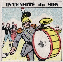 Sound Energy: Intense Sound. The Bass Drum of a Military Band. Anonymous illustration from 1925. Private Collection