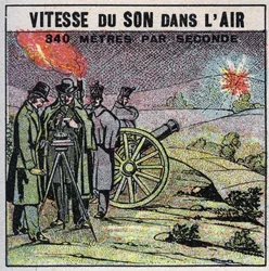 Sound energy: speed of sound in the air. Experiment of 1822 by Louis-Joseph Gay-Lussac (1778-1850) and Francois Arago (1786-1853) who fired a series of cannon shots between Montlhery and Villejuif. Anonymous illustration from 1925.