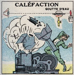 Steam generators: explosion of a boiler caused by the calefaction. Anonymous illustration from 1925. Private collection.