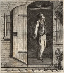 Suicide at the Rochefort penal colony in 1840. Engraving in “Histoire des bagnes depuis leur création à nos jours” (1877) by Pierre Zaccone (1817-1895) (Penal colony). Private collection.