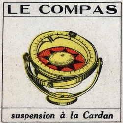 Terrestrial magnetism: the compass uses a gimbal suspension to maintain a horizontal position. Anonymous illustration from 1925. Private collection.