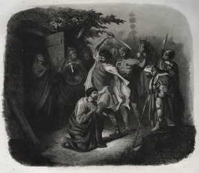 The Decollation of Saint Julian (Martyrdom). Engraving from 1846 in Lives of the saints. Private collection