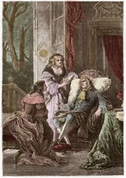 The Duke Francois de La Rochefoucauld (1613-1680), the Marquise Madame de Sevigne (1626-1696) and the Countess de La Fayette (1634-1693), French writers - Engraving by Hildebrand after P. Philippoteaux