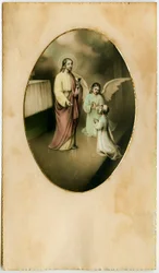 The Eucharist, Holy Communion, the Sacrament of the Altar: a child in front of Jesus (engraving)