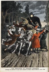 The Brigands of the Highways: The Attack of the Lyon Mail Between Lieusaint and Melun in April 1796. Engraving in Le Petite Journal