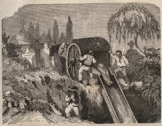 The cemetery of the Brest Bagne in the 19th century. Engraving in 