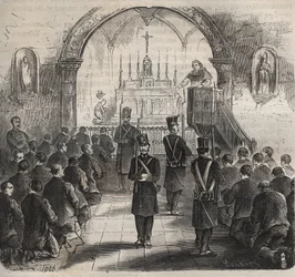 The chapel of the Toulon bagne in the 19th century. Engraving in 