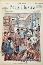 The game criee at the Halles de Paris in 1887. Illustration by Hermann Vogel (1856-1918). Engraving from 1887 in 