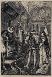 The marriage of Giulia Farnese to Orsino Orsini in the house of Rodrigo Borgia, 1489 - engraving from "Lucrezia Borgia" by Oscar Pio - 1883