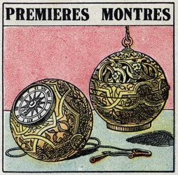 Time: first watches of the 15th century. Anonymous illustration of 1925. Private collection.