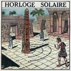 Time: solar clock (sundial) used in ancient Egypt. Anonymous illustration from 1925. Private collection.