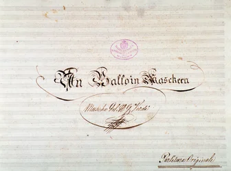 Title page of first edition of musical score of Un ballo in maschera, opera by Giuseppe Verdi