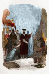 Tomas de Torquemada, Dominican monk organizer of the Inquisition in Spain. Colour engraving of the 19th century. Illustration in Mysteres of the Inquisition and Other Secretive Societies of Spain by Victor de Fereal, Suberwick, Manuel Galo