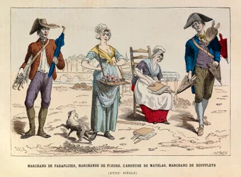 Umbrella merchant, flower merchant, mattress carder and bellows dealer in Paris in the 18th century