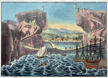 View of the Island of St. Helena from the Side of the Landing Place Near the Fort James