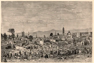 View of the city of Erzurum in Armenia (now Turkey). Engraving in 
