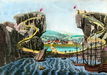 View of the Island of Sainte Helene Taken Near Fort Saint James - 19th Century Engraving - Private Collection
